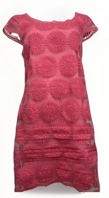 Vestido Betsey Johnson Shift bordado coral mangas boné forrado verão TAMANHO 10 - Imagem 1 de 4