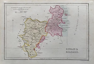 Mapa antiguo de 1841; condados de Dublín y Kildare, Irlanda - Imagen 1 de 2