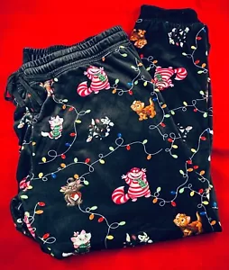 WOMEN’S DISNEY CATS VELOUR DRAWSTRING & ELASTIC HOLIDAY PJ PAJAMA BOTTOMS SZ XL - Picture 1 of 6