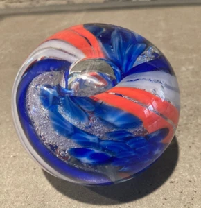 Kokomo Opalescent Glass Paperweight - Patriotic, red white & blue - Picture 1 of 5