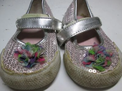 Stride Rite Baby Girl Size 4 Ballet Silver Multi Sequin Hook & Loop Logo Comfort - Image 1 of 4
