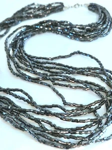Vintage Czech Bohemian Black Glass Beaded Necklace 22" - Picture 1 of 5