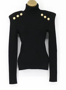 MAGLIONE DONNA BALMAIN PARIS MAGLIA A COSTINE CON BOTTONI ORO EU38 UK10 PREZZO AL PUBBLICO £1095 BR - Foto 1 di 9