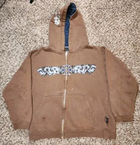 Top Heavy Y2K Brown Kids Full Zip Hoodie Sweatshirt Dragons Size Small - Picture 1 of 14