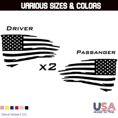 Tattered American Flag Distressed Vinyl Decal Sticker | Ripped Torn USA SET of 2 - Image 1 of 4