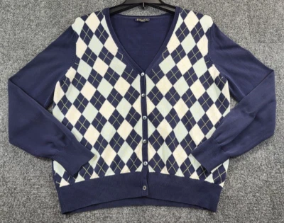 Женский свитер-кардиган Brooks Brothers XL темно-синий/разноцветный с бриллиантовым V-образным вырезом - Изображение 1 из 4