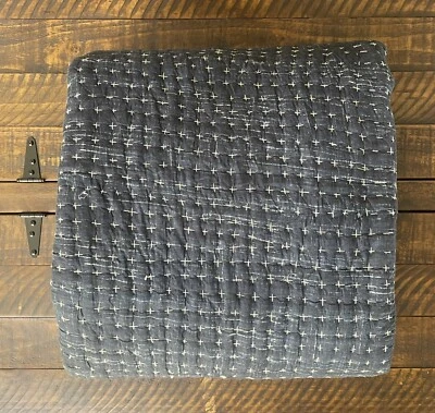 POTTERY BARN Arlo Cross Stitch-king/cal King INDIGO-NWOT Read - Image 1 of 3