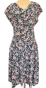 Vintage Silk Dress Black Multi Floral Home Made Fit Modern 10 - Picture 1 of 10