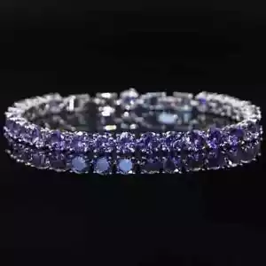 10Ct Round Cut Blue Tanzanite Tennis Bracelet For Women 14k White Gold Plated 7" - Picture 1 of 5