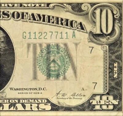 $10 1928A Trinary Four Pairs Serial Number 11227711 Gold On Demand Green Seal - Image 1 of 3