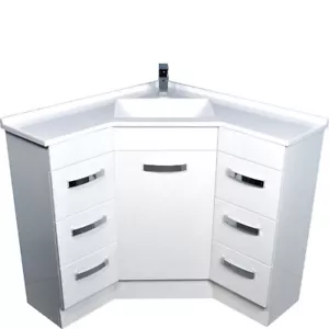 Corner Bathroom Vanity Cabinet & Poly Basin Top #9090 - Picture 1 of 2