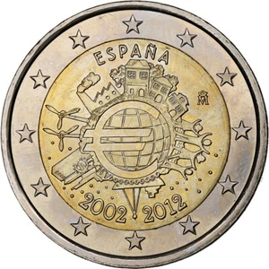[#1163073] Hiszpania, 2 Euro, 10 years euro, 2012, Madrid, MS(63), Bimetaliczny, - Zdjęcie 1 z 2