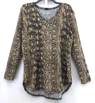 Camisa Pullover Top Tacera Para Mujer Grande Marrón Estampado Animal Manga Larga Foto 1 de 4