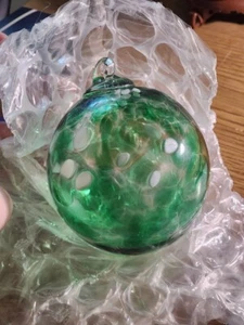 Blenko Glass Ornament - Emerald Green & White Frit - Picture 1 of 2