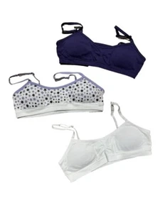 Hanes Girls Youth Large 3 pack Sports Bra- Purple, White, Stars - Picture 1 of 5