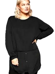 Felpa Sheego Plus taglia 22 24 nera super morbida 2 in 1 con orlo in chiffon 65€ - Foto 1 di 5