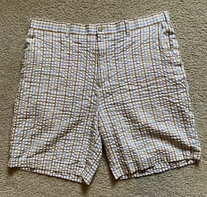 Pantaloncini da golf Bobby Jones seersucker piatti davanti taglia 38 cotone a quadri - Foto 1 di 5