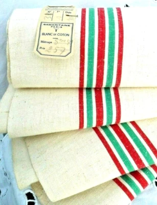 ANCIENNE TOILE DE LIN POUR TORCHON DE 5,50 mètres "La Samaritaine" non utilisée - Photo 1/4