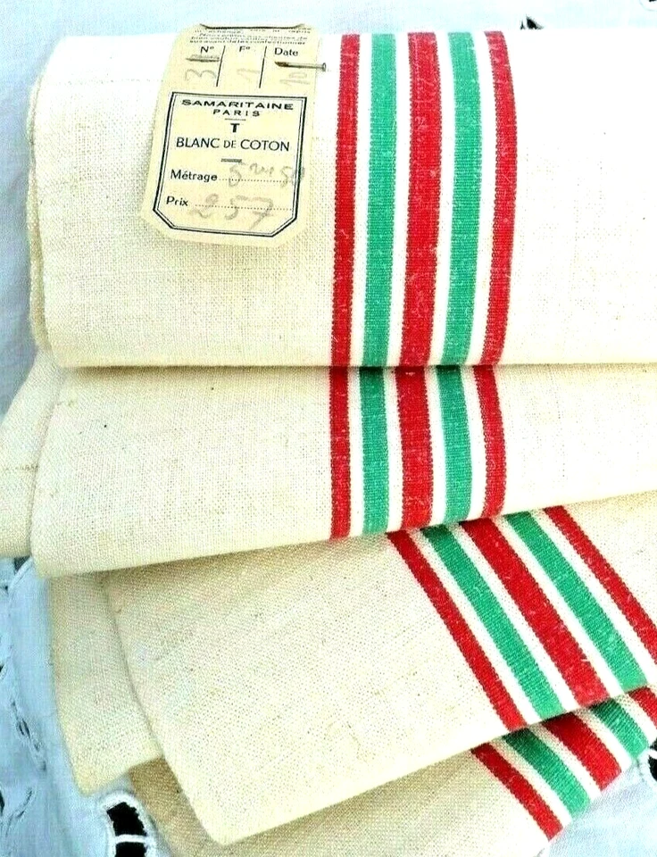 ANCIENNE TOILE DE LIN POUR TORCHON DE 5,50 mètres "La Samaritaine" non utilisée - Photo 1/4