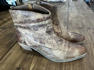Diba True Western Ankle Boots Womens 9 Brown Distressed Leather Stacked Heel - Picture 1 of 8
