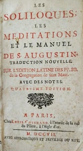 Saint Augustin soliloques méditations manuel de S. Augustin bénédictin 1707 54 - Imagen 1 de 8