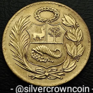 Peru 1/2 Sol de oro 1960. KM#220.5 Brass Half Dollar coin. Cornucopia. Lama. - Picture 1 of 7