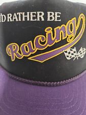 “I’d Rather Be Racing” Mohrs Snapback Trucker Baseball Cap Hat Black and Purple