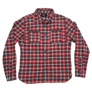 RRL Ralph Lauren Plaid Shirt Mens Medium Red Gray Work Hunting Ranch Cotton - Picture 1 of 9