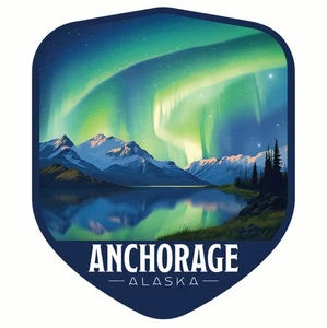 Anchorage Alaska Aurora Borealis Design Souvenir Sticker - Afbeelding 1 van 4