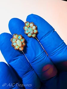 Pendientes de ópalo oro 14k anillo racimo de ópalo blanco: marquesa y gemas redondas - Imagen 1 de 6