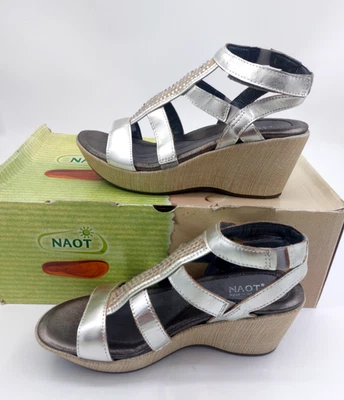 NAOT NEW Mystery Silver Luster Leather Sandals Wedges Womens Sz US 5-5.5  EU 36 - Image 1 of 4