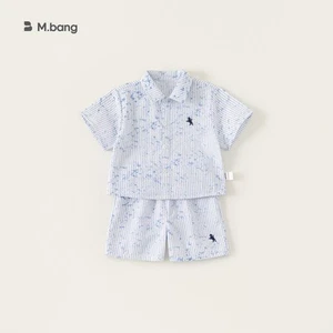 Boys Summer Cotton Shorts Set With Striped Short Sleeve Shirt For Kids Age 3 To - Picture 1 of 11