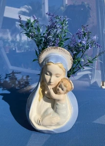 Vintage 1960s Mary & Baby Jesus WALES Ceramic Planter 6.5" x 4.5" x 4.25" - Picture 1 of 14