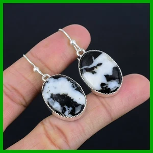 925 Silver White Buffalo Turquoise Gemstone Birthday Hook Dangle Drop Earrings - Picture 1 of 11