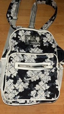 Steve Madden Flower Pattern Quilted Backpack Black And White - Image 1 of 2