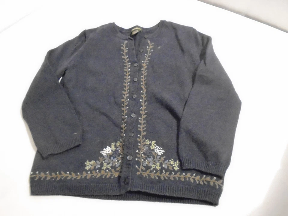 Vintage Embroidered Eddie Bauer Navy Blue Button-Up Cardigan Womens size Small - Image 1 of 3