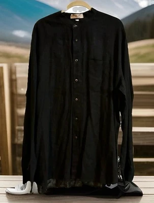 PRONTO UOMO Men's XL 100% LINEN Casual L/S Button-Up Shirt, Black, Pocket - Image 1 of 4