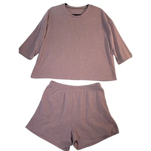 Women's Ribbed Lounge Set Top & Shorts Mauve Pajamas Cozy Comfort Size Large - Picture 1 of 12