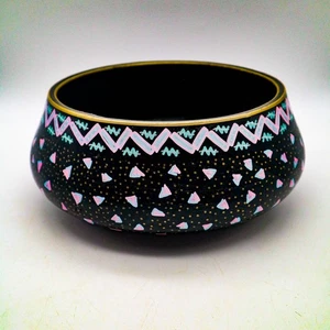 Hand Painted Decorative Wooden Trinket Fruit Bowl Memphis Modern '90s Boho - Picture 1 of 3