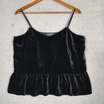 Camiseta sin mangas J.Crew para mujer 12 negra mezcla de seda terciopelo dobladillo peplum cuello en V fiesta preppy Foto 1 de 4