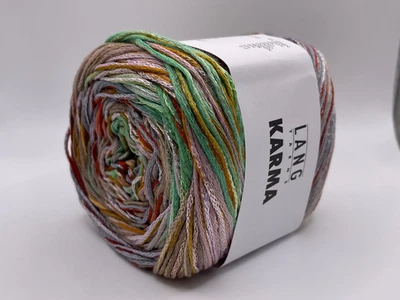 Lang Karma #01 Pink Green Taupe + Striping DK Cotton Linen Cake Yarn 100gr 311yd - Image 1 of 4