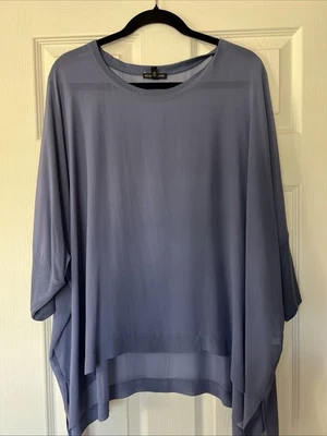Blusa Eileen Fisher Feminina Tamanho XL Poncho Camisa 100% Seda Flowy Top Sobreposição Azul - Imagem 1 de 4