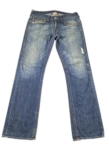 True Religion Jeans Herren 34 Blau Ricky Straight Leg Distressed Denim USA - Bild 1 von 11