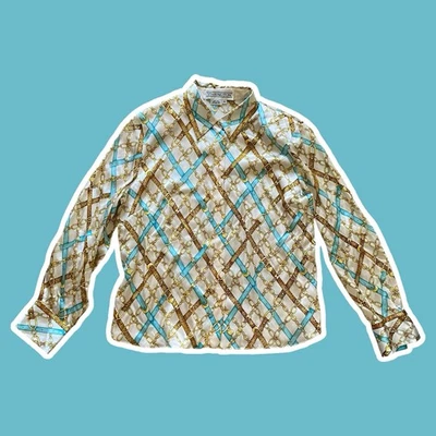 De colección ~ Años 80 ~ Starington ~ Cinturón y Cadena Patrón Abotonado ~ Seda ~ Talla 16 Foto 1 de 4