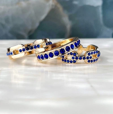 Park Lane Celebrate Rings Set Of 3 Stackable Gold Sapphire Blue Link Band size 9 - Image 1 of 4