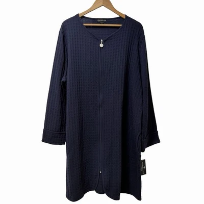 Miss Elaine Textured Zip Front Nightgown Size 2X Navy Grandmacore House Dress - Image 1 of 4