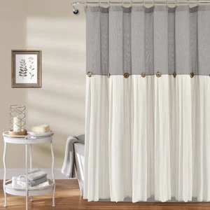 Linen Button Shower Curtain, 72" x 72", Gray & White - Picture 1 of 6