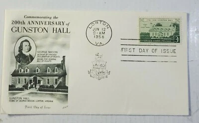 200Th Anniversary of GUNSTON HALL ~Posted 5/12/58 -First Day of Issue - Image 1 of 4