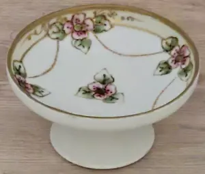 Nippon/ Japan Footed Jewelry Trinket Bowl Plate Hand Painted Floral Gold - Picture 1 of 18