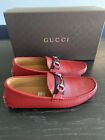Gucci Men?S Horsebit Red Leather Driver Loafers Uk7 Size Us 8 Bnib